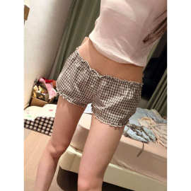 美式辣妹风格纹花边休闲睡裤女夏季大码修身遛弯裤居家短裤可外穿