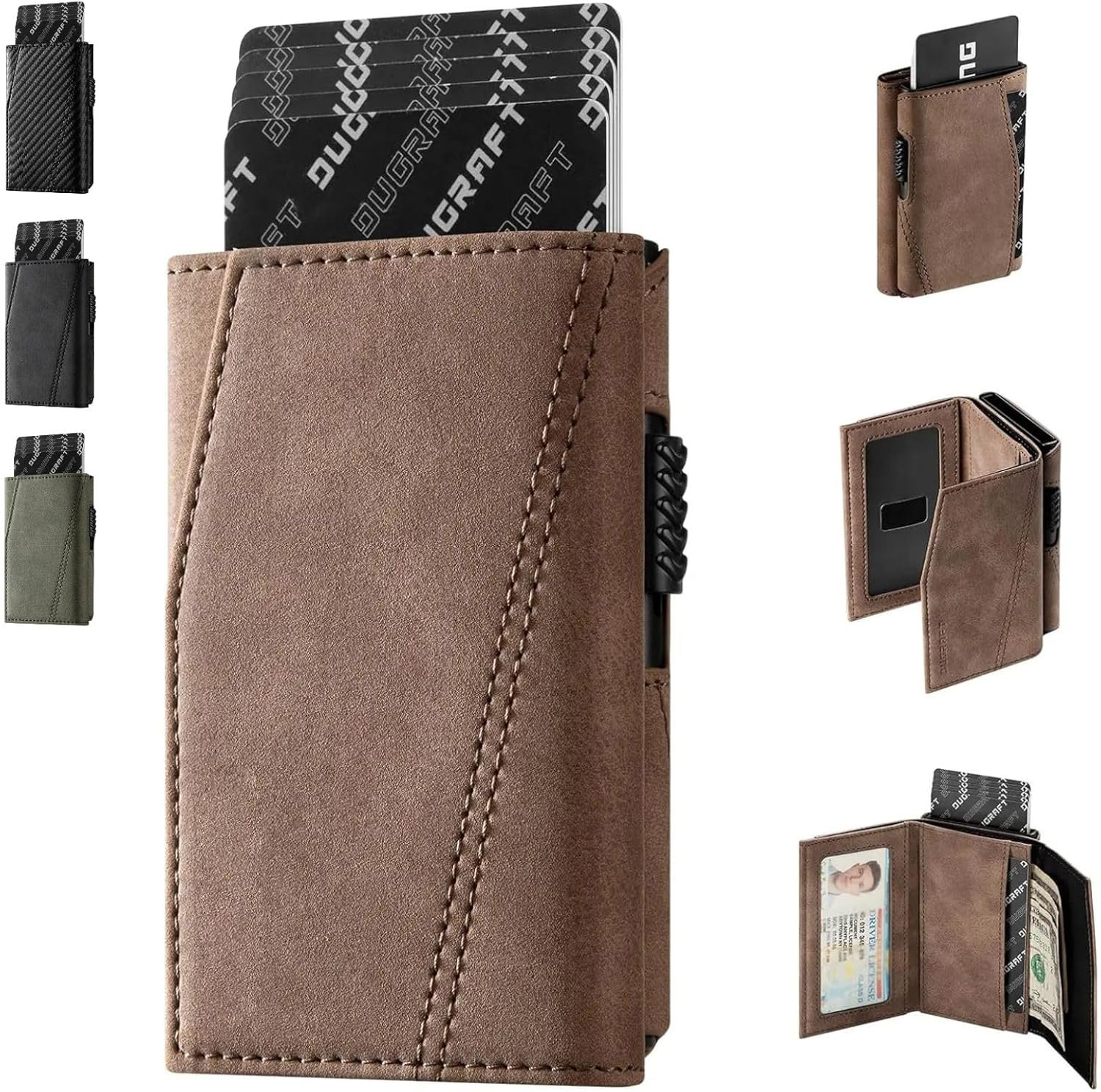 Amazon side push corto RFID anti-robo bolsa de tarjeta de deslizamiento triple multi-clip de dólar bolso de cuero comercial ultra delgado