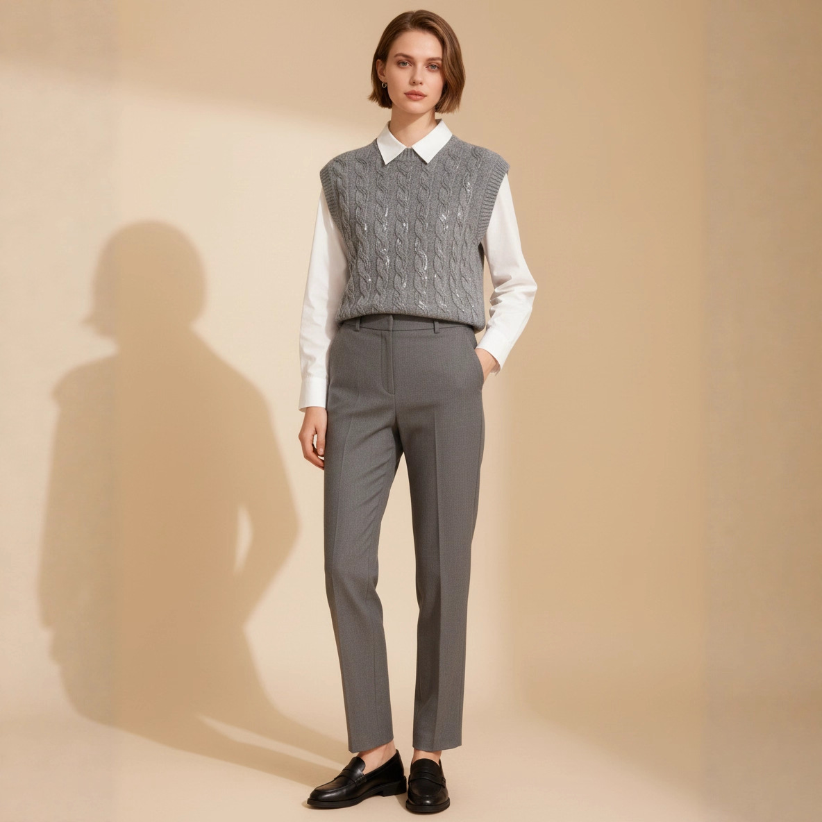 Bc Same Style Heavy Sequin 100% Merino Wool Knitwear Vest Women's Autumn and Winter New Round Neck Knitwear Vest