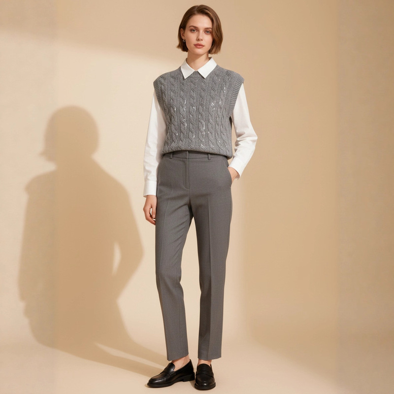 Bc Same Style Heavy Sequin 100% Merino Wool Knitwear Vest Women's Autumn and Winter New Round Neck Knitwear Vest