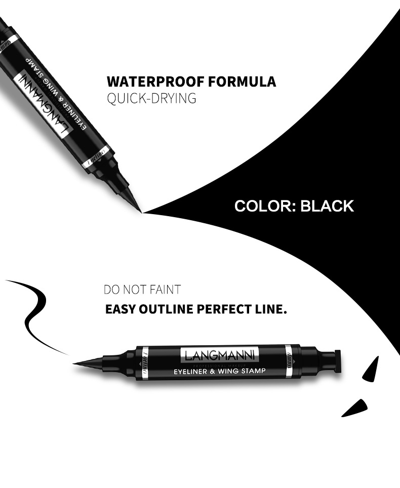Langmanni double-head seal eyeliner pen is not easy to smudge 2-in-1 triangular black eyeliner liquid Item Picture
