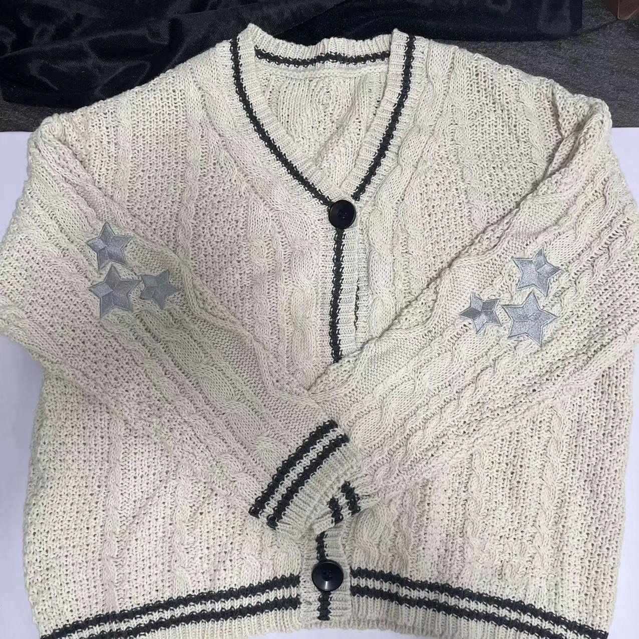 Europa y los Estados Unidos perezosos viento de punto Cardigan mujeres 2024 otoño invierno nuevos productos sueltos bordados estrellas de punto suéter chaqueta mujer image 7