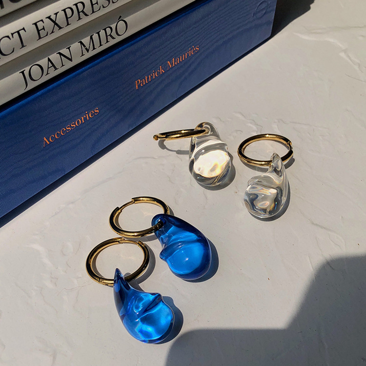 19g Weight 1 Pair Classic Style Commute Geometric Glass Charm Sleeper Hoop Earrings