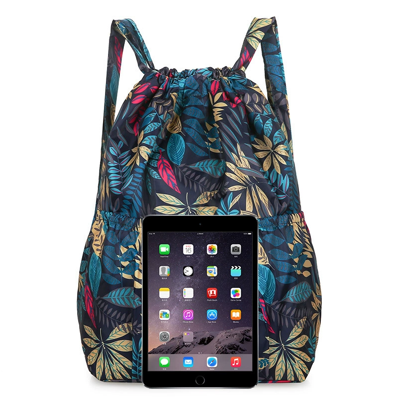 Capacious folding backpack, drawstring