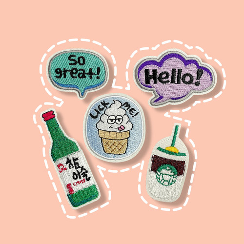 Ins cute cartoon embroidery self-adhesive animal sticker popcorn no-sew self-sticking small size fabric sticker no-sew label
