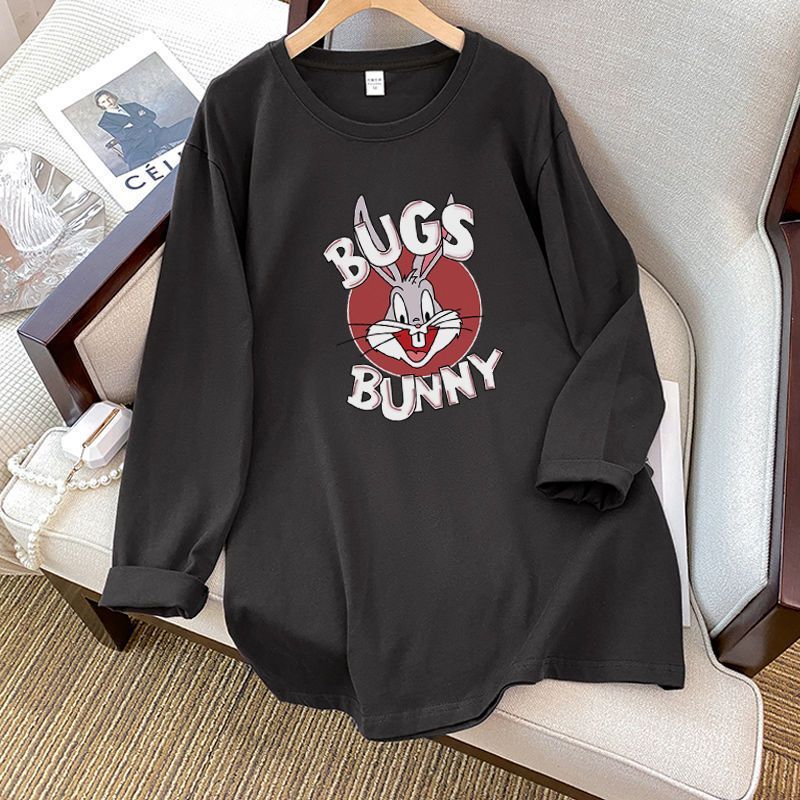 純綿長袖tシャツ女性秋新作韓国版ins潮オリジナルデザイン感プリント超美しいシャツ上着|undefined