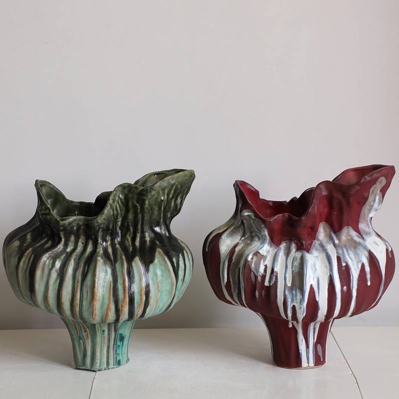 Pottery Artist Wabi-Sabi Style Medieval Art Vase Tea Room B&B Installation Ornaments Model Window Ceramic Retro Flower Vessel