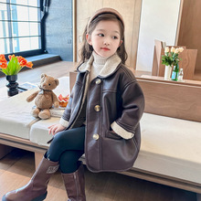 女童加绒皮衣秋冬季2025新款儿童时髦皮毛一体外套小女孩洋气上衣