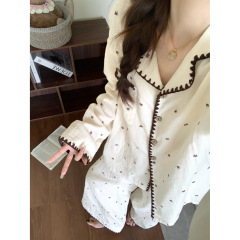云朵棉纱布睡衣女春秋季小熊长袖套装韩版碎花家居服网红风可外穿