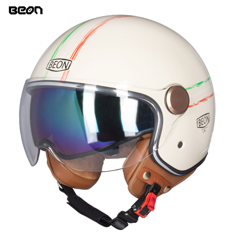 BEON casco de la motocicleta retro medio casco cuatro estaciones universal de los hombres y las mujeres del coche eléctrico de la motocicleta casco de doble lente