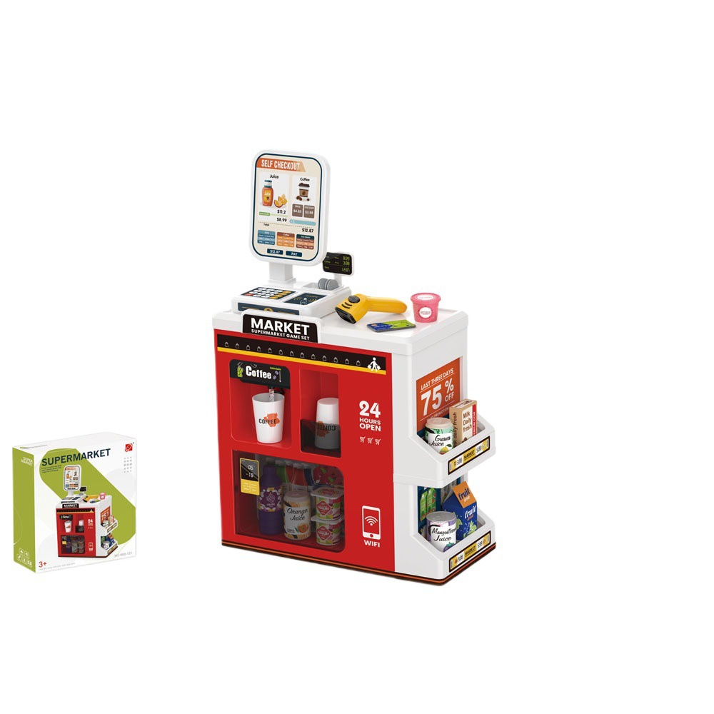 Simulación transfronteriza de juegos de compras de supermercado de niños caja registradora deslizante de tarjetas de escaneo de mesa de compras de supermercado juguetes caseros