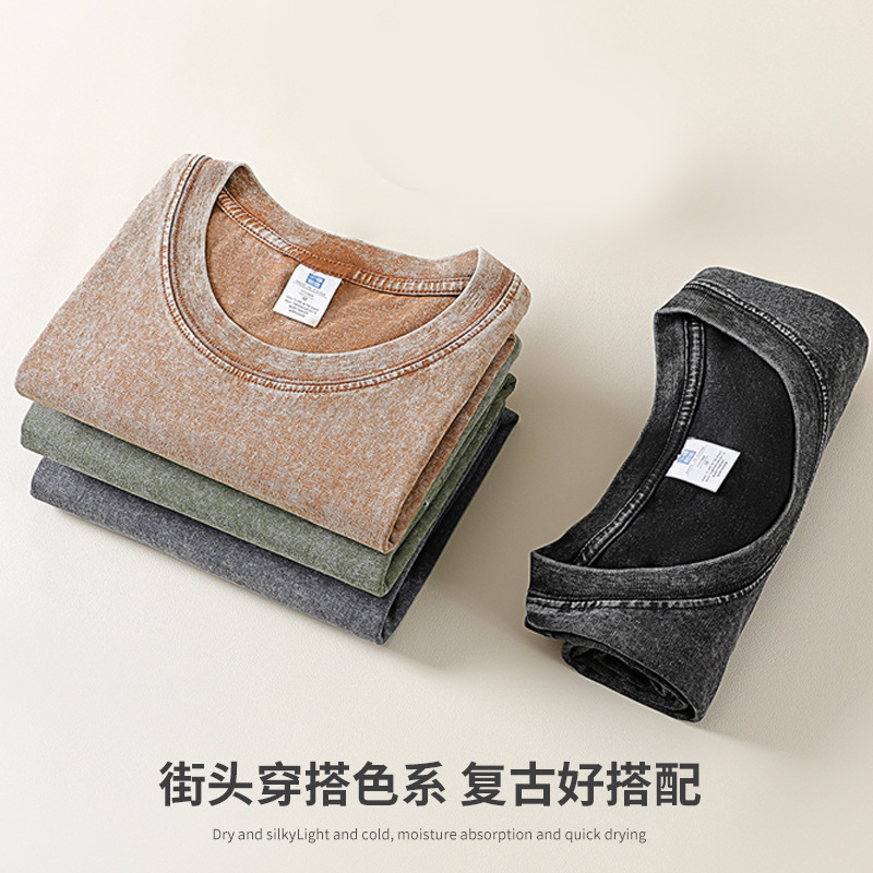 Hebei Cang 629 # [Diseño suelto de hombros caídos] 250g camiseta de manga corta lavada de algodón pesado verano para adultos