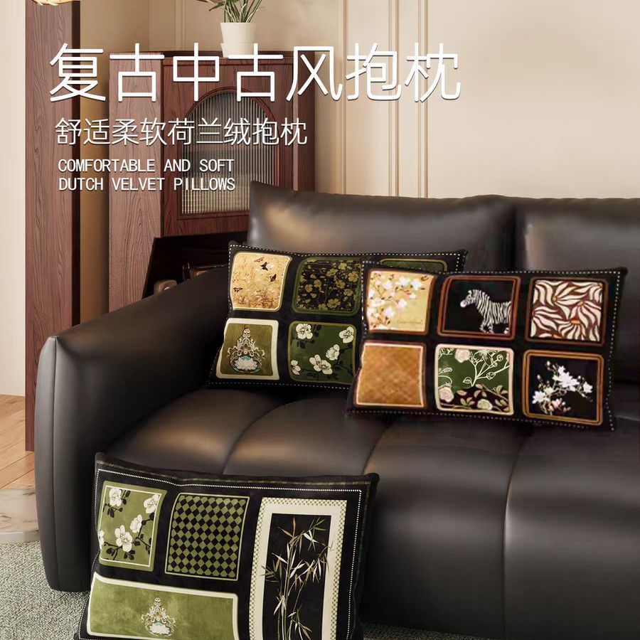 Medieval Style Green Pillow Chinese Style Light Luxury Retro Sofa Pillow Bed Pillow Bay Window Back Cushion Waist Pillow Waist Pillow