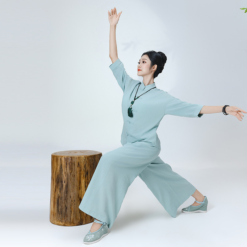 9789 Original Spring and Autumn New Fashion Yoga Suit Literary Zen Clothing Teahouse Clothing Beauty Manicure Two-Piece Set for Women