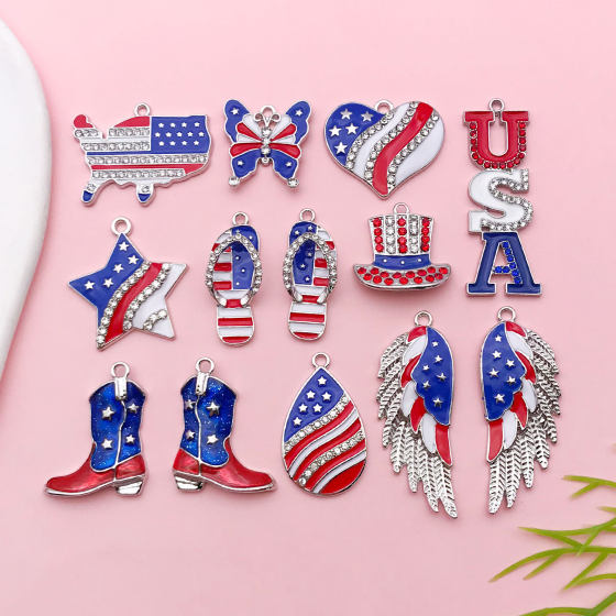 1 white k American Independence Day flag five-pointed star hat love pendant diy ear hook accessories material bag