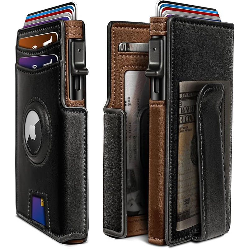 Cross-border Ultra-thin Magnetic Flip Men's Wallet Airtag Color Contrast Ultra Fiber rfid Anti-theft Large Capacity Men's Wallet