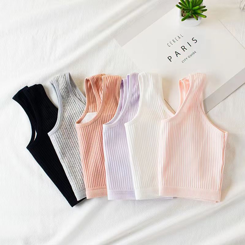 Girls' Underwear Wide Shoulder Anti-bump Pure Cotton Vest Long Double-layer Breathable
