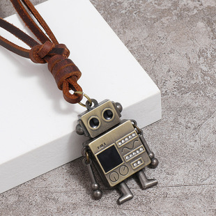 (Cross-border trading), fashionable accessory, movable robot, leather pendant, necklace, European style, simple and elegant design 4