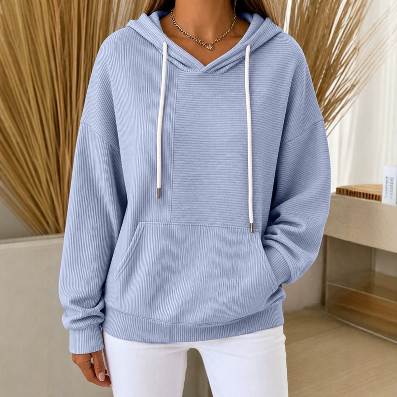2026 European and American Cross-Border Autumn Women's New Loose Casual Striped Patchwork Drawstring Hooded Sweatshirt 2026 European and American Cross-Border Autumn Women's New Loose Casual Striped Patchwork Drawstring Hooded Sweatshirt