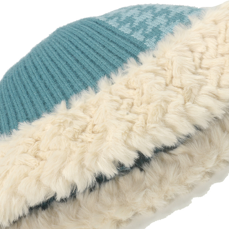 Koreansk version trend tusind fugl plaid patchwork fiskehue plys varm hue vinter strikket hue børn_voghion.com