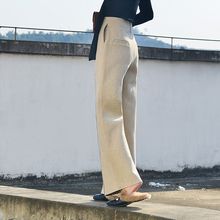 气质淑女毛呢阔腿裤子女秋冬新款高腰女裤休闲裤直筒宽松垂感长裤