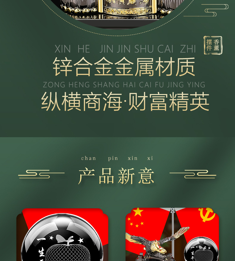 Car ornaments 2024 new type of metal eagle car perfume seat five-star small red flag car office party flag car
