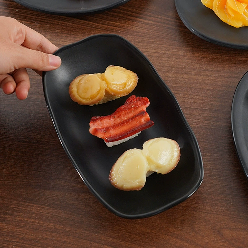 Меламин премиум-класса Чувство черный японский стиль матовой квадратной тарелки Коммерческое барбекю горячий горшок струнный диск ретро резьбовой треугольник плоский диск