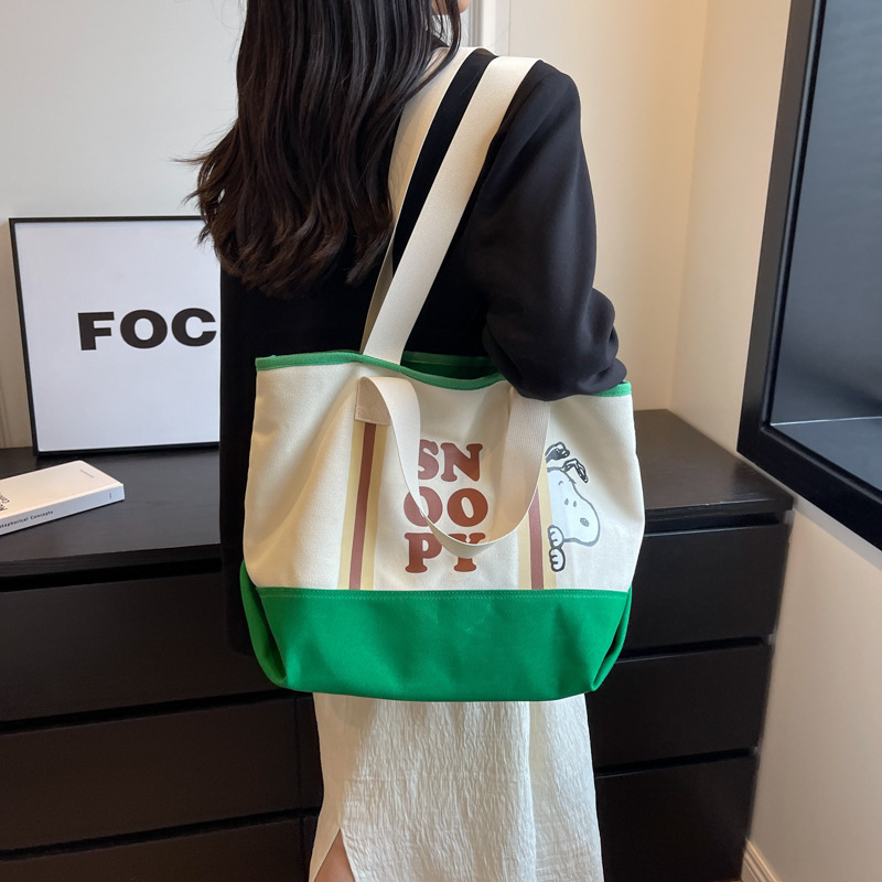 Japanese Canvas Cartoon Cute Handbag Color-matching Large Capacity Student Mummy Bag Tote Bag