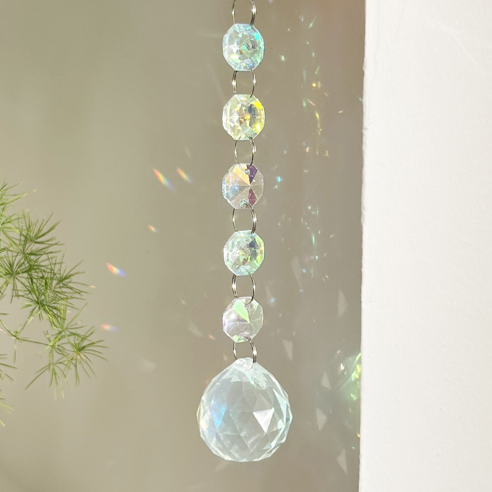 Attrape-soleil en cristal de soleil, décoration de jardin à suspendre soi-même, pendentif lumineux octogonal à perles irisées arc-en-ciel AB._voghion.com