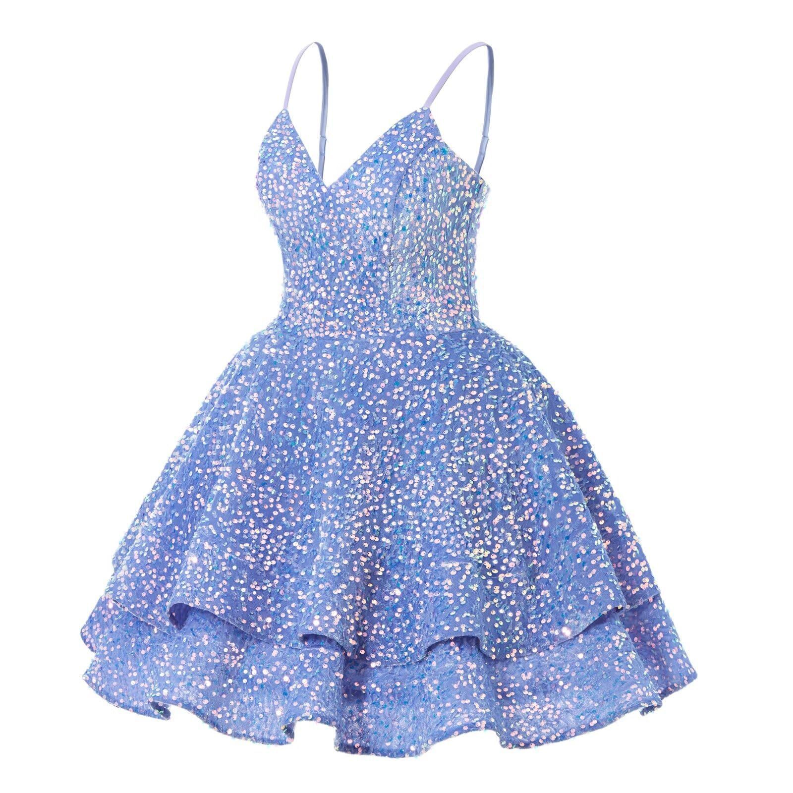 Vestido de noche de lentejuelas azul nuevo vestido corto de tirantes transfronterizo temperamento vestido de fiesta de cumpleaños de alta gama de nicho image 3