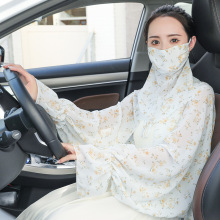 防晒披肩女夏季薄款开车骑车长袖防紫外线雪纺袖套面纱护颈防晒衣