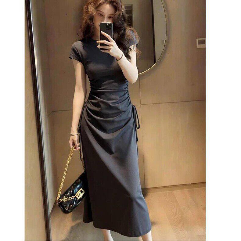 Đầm liền thân tay ngắn cổ polo dáng chữ A chiết eo tôn dáng — Xám đậm [Phiên bản nâng cấp cao cấp], Đen [Phiên bản nâng cấp cao cấp] chi tiết 15