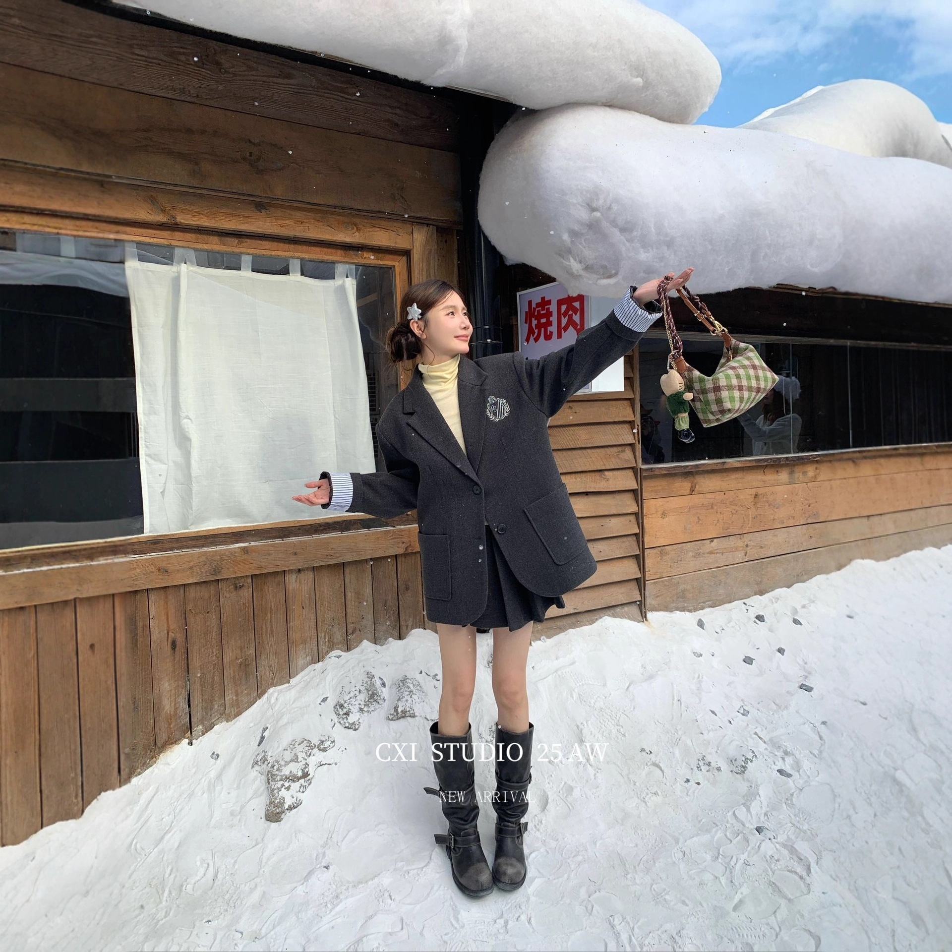 Cxi Korean Preppy Style Jk Suit Jacket Women's Winter Thickeneded Wool Outwear Loose Woolen Suit