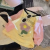 Raglan long T cream yellow flowers