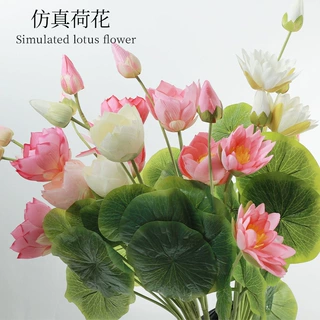 高档仿真花荷花荷叶组合套装手感假莲蓬莲花客厅中式套装绢插花