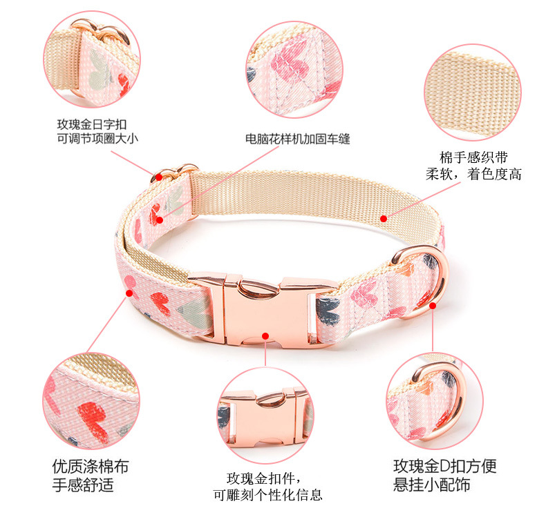 跨境新款宠物用品金属插扣遛狗套装情人节可刻字涤纶猫咪狗狗项圈详情9