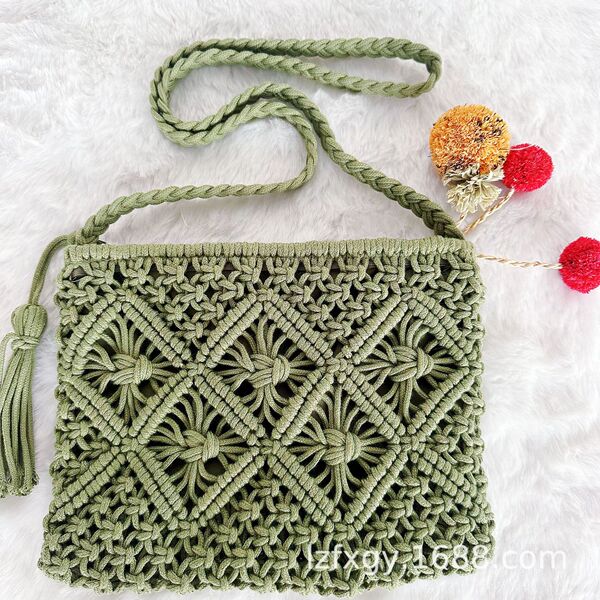 2026 Hot Style Tassel Woven Bag Cotton Rope Women’s Shoulder Bag…