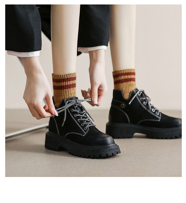 Versatile Women's Ankle Boots With Thick Sole Lace-up Autumn Style_voghion.com