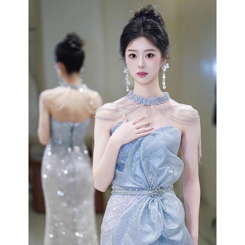 Evening Dress Toast Dress Bride High-End 2025 New Host Banquet French Fishtail Engagement Bow