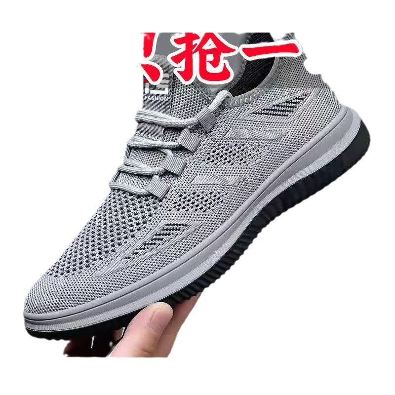 Verano nuevo estilo 2025 zapatos de hombre tejido volador transpirable ligero deportivo casual zapatos antideslizantes de suela blanda de mediana edad y ancianos