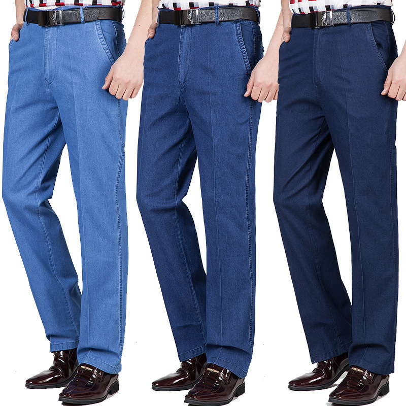 Middle-aged Men's Jeans Autumn and Winter High Waist Loose Elastic Business Casual Denim Trousers Men's Dad Pants