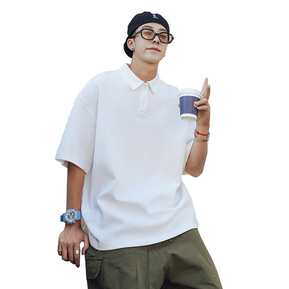 Camisa de polo de verano de los Hombres estilo de Hong Kong suelta solapa de color sólido Camiseta de manga corta simple camisa de manga corta juvenil de todo fósforo moda