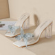 6601-1 Fashion Open Toe Sandals Sexy Rhinestone Bow Tie Transparent Crystal Heel High Heel Elegant Women's Sandals