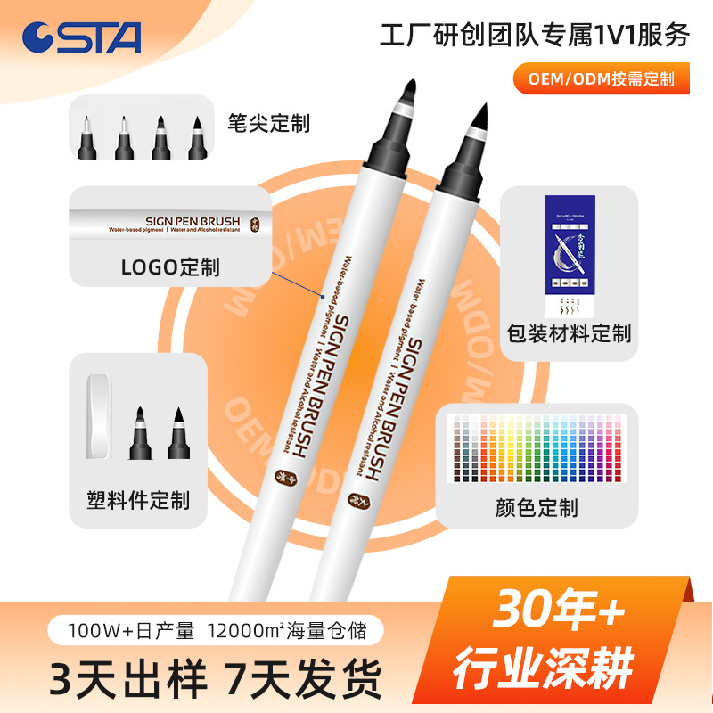 Customized Hand-Painted Calligraphy Multifunctional Beautiful Brush Pen with Sealed Ink Lock, No Tilted Tip, No Ink Leakage, Large and Small Soft-Tipped Painting Pens