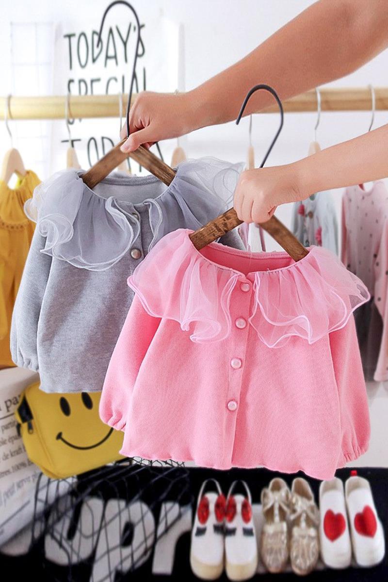 여아 니트 가디건 봄, 가을 스타일  인형 칼라 탑 한 살짜리  세련된 유행 공주 가을 코트