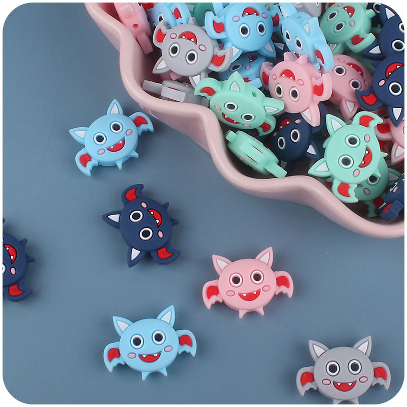 Nuevo bebé de dibujos animados animal murciélago mordedor cuentas creativas DIY bebé chupete cadena molar accesorios de silicona