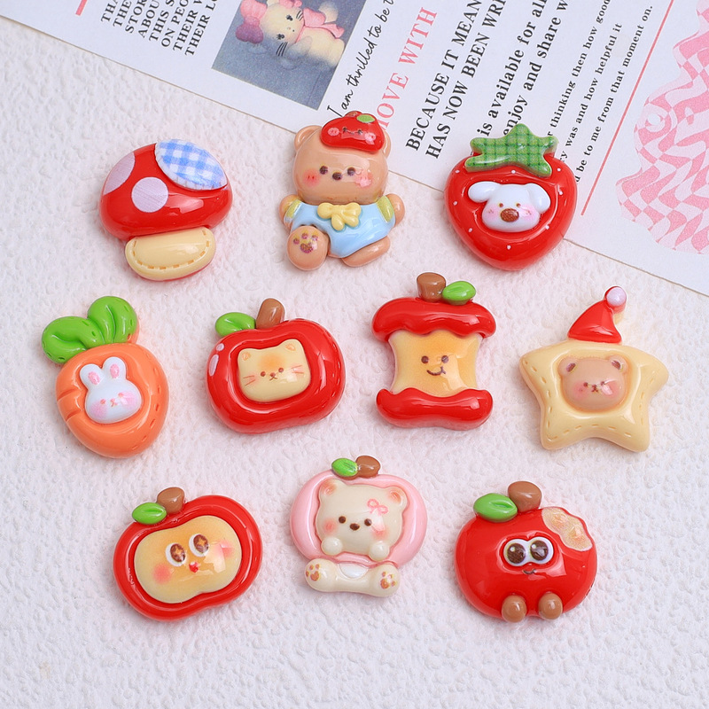 Cute Apple Bear Cartoon Handmade DIY Jewelry Accessories Hole Shoe Buckle Material Package Cream Glue Resin Small Accessories