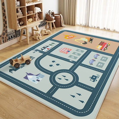 Velvet Carpets, Cartoon Car Track, Avtomobil döşəmə paspasları - track-09-80120cm-crystal-velvet