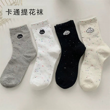 春夏季点子纱可爱提花小狗猫袜子女中筒袜百搭透气白色日系ins潮