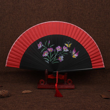 中国风日式精美女士喷绘折扇工艺真丝扇子夏季绢扇舞蹈演出折叠扇